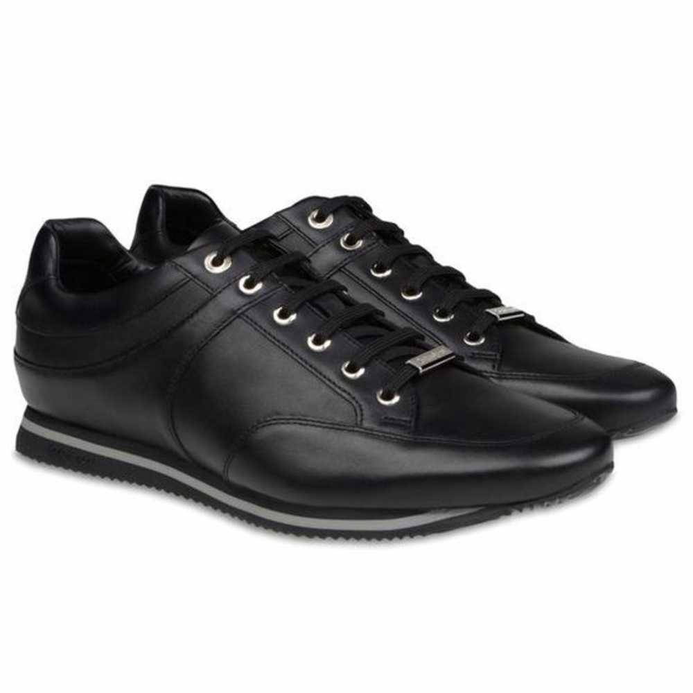 Zegna Sport Leather Sneakers; luxury designer tennis shoes; black, made in Italy